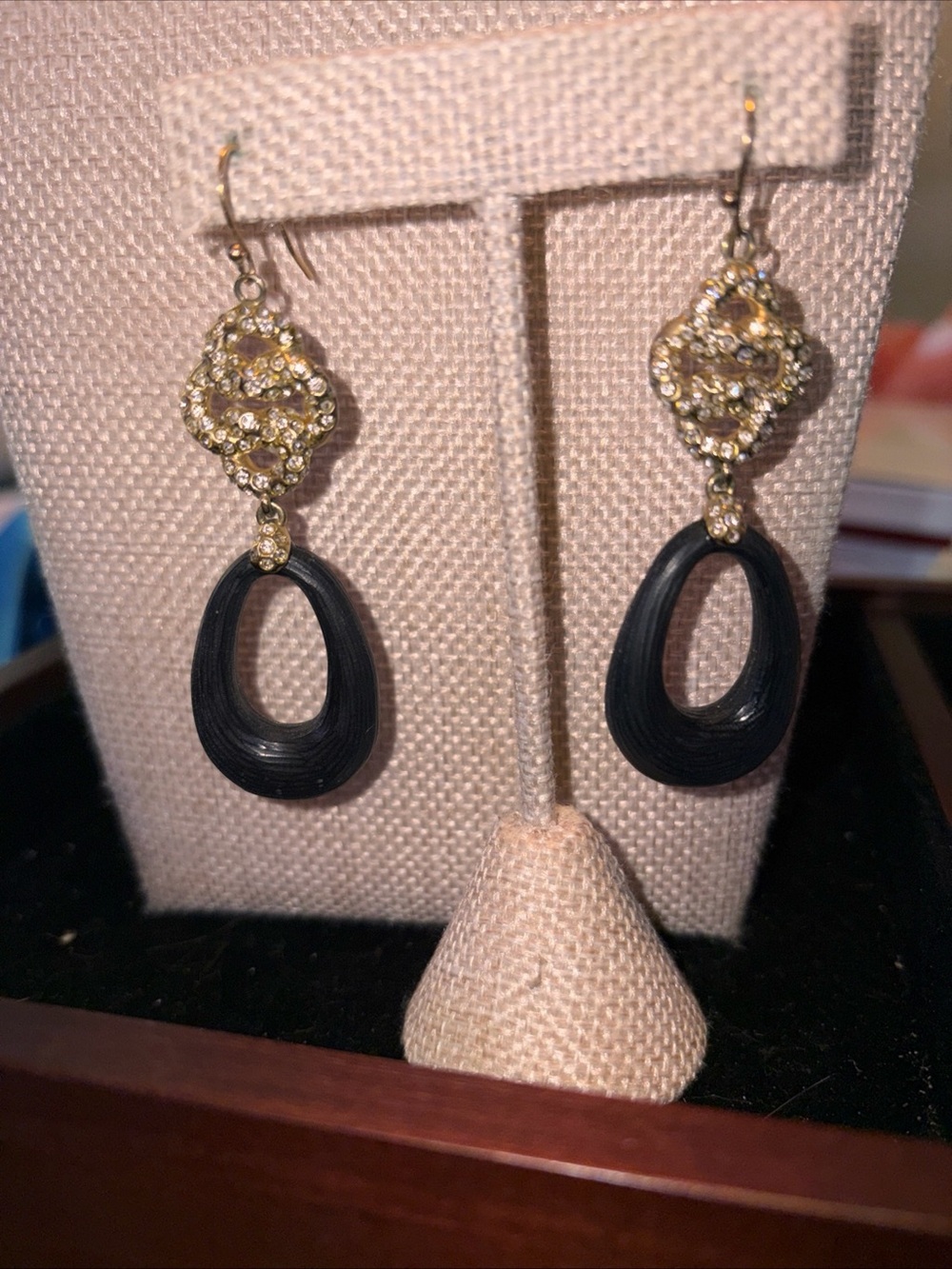 Alexis Bittar Gold Crystal & Black Lucite Dangle Earrings - Picture 4 of 10